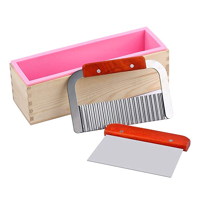 2 Pcs Stainless Steel Wavy  Straight Soap Mold Loaf Garnish Cake Cutter Cutting Tool Home Kitchen Graters Peelers Slicers Knife Set Wood Box HomemadeSoap Mold-Pink