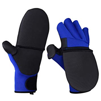 Goture Fingerless Gloves with Cover, Anti-Slip Half Finger Winter Flip-Over Mitten Fishing Gloves for Fishing