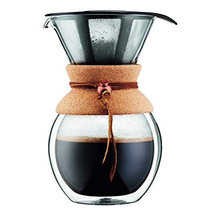 Bodum 11682-109 8 Cup Double Wall Pour Over Coffee Maker with Cork Grip, 34 oz