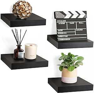 Sorbus Square Floating Shelf for Wall - 4 Small Shelves with Invisible Mounting Brackets for Living Room Decor, Bedroom, Bathroom Decor, Home & Kitchen - 9" Wall Shelf to Display Photos Trophies