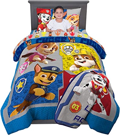 Nickelodeon Paw Patrol Super Soft Kids Bedding Set, 5 Piece Twin Size, Includes Grey Leap Into Action Throw