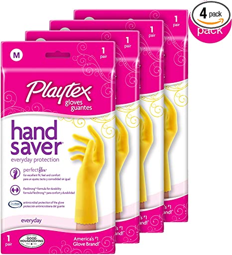 Playtex Handsaver Reusable Rubber Gloves, Medium (Pack - 4)