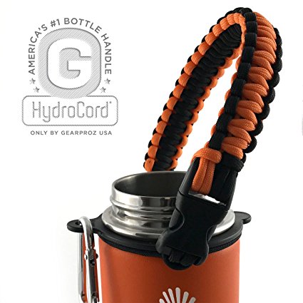 Paracord Carrier for Hydro Flasks, Top Rated Holder in Nalgene and Hydro Flask Handles and Accessories, Worry-free HydroCord Strap w/Safety Ring Guarantees Handle Stays On Bottle