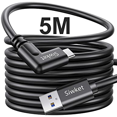 Siwket Oculus Quest Link Cable 5M/16ft, USB 3.0 A to USB C Cable 90 Degree 5Gbps High Speed Data Transfer USB Type C Cable Compatible for Oculus Quest/Quest 2,Virtual Reality Headset, Gaming PC