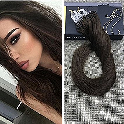Ugeat 14inch 50s 1g/s Micro Loop Human Hair Extensions Medium/Chocolate Brown Beaded Hair Extensions with Micro Rings Total Weight 50g Remy Micro Ring Hair Extensions