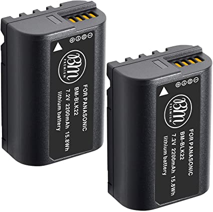 BM Premium 2 Pack of DMW-BLK22 Replacement Batteries for Panasonic Lumix DC-S5, GH5 II Digital Cameras