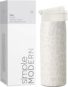 Simple Modern Travel Coffee Mug with Snap Flip Lid | Insulated Reusable Stainless Steel Tumbler Cup | Gifts for Women & Men | Kona Collection | 16oz | Cream Leopard