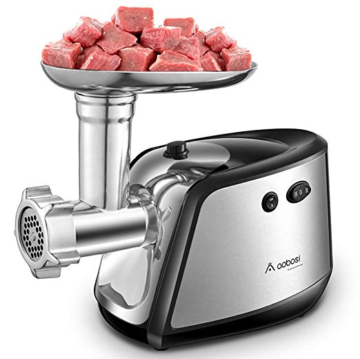 Upgraded Aobosi Meat Grinder Electric Heavy Duty Food Grinders Machine 1200w with 3 Stainless Steel Meat Mincer Grinding Plates,Sausage Stuffer and Kubbe Maker Kits