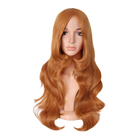 MapofBeauty 24 Inch/60cm Charming Synthetic Long Wavy Side Bangs Women Party Anime Cosplay Wig (Orange)