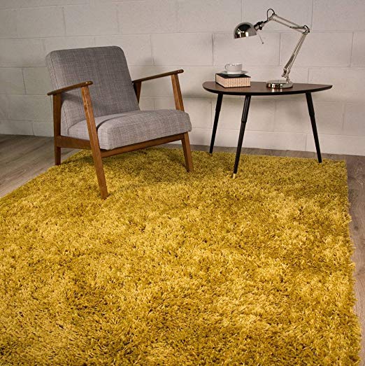 The Rug House Soft Non Shed Thick Plain Easy Clean Shaggy Rugs Ontario - 16 Colours 8 (Ochre Yellow 180x270cm)