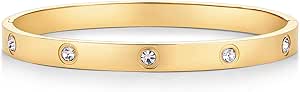 PAVOI 14K Gold Plated Love Bangle Bracelets for Women | Waterproof Stainless Steel Cubic Zirconia Hinged Bracelet Dupe