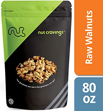 Nut Cravings California Raw Walnuts (5 Pounds) - 100% All Natural Shelled Halves and Pieces – 80 Ounce