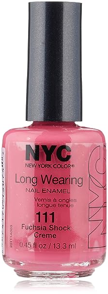 N.Y.C. New York Color Long Wearing Nail Enamel, Fuchsia Shock Creme [111] 0.45 oz