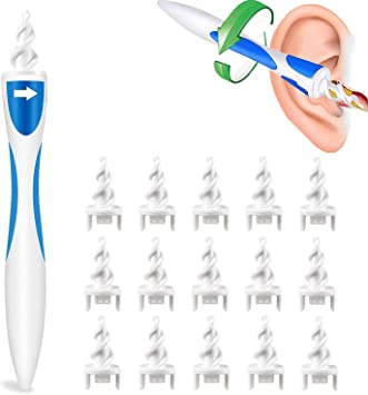 Ear Wax Removal, Q Grips Ear Wax Removal Tool, Earwax Removal Kit with 16 Soft Silicone Replacement Heads, Safe Earwax Remover Ear Cleaner for Adults and Kids