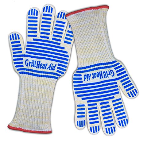 13” Length Grill Gloves - EN407 Certified to Withstand 932°F - Thick Yet Amazingly Light-Weight & Flexible, 2 Gloves