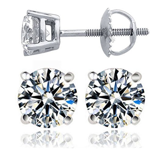 Top Grade Hearts & Arrows Cut Simulated Diamond Solitaire Earrings Srew Back 925 Silver Different Sizes
