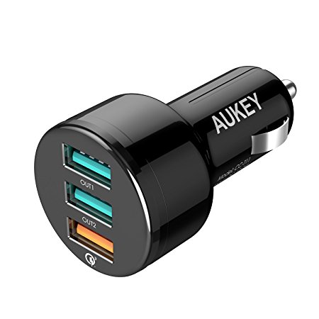 AUKEY Quick Charge 3.0 Car Charger 3 Port 42W, 2 Ports with AiPower & 1 Port with Quick Charge 3.0 for Samsung Galaxy Note 7, Samsung Galaxy S7, LG G5, HTC 10, iPad Air 2, iPhone 6s and more