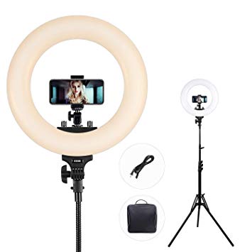 Ring Light, ESDDI 14inch Outer Dimmable Camera Photo Video LED Lighting Kit, Adjustable Color Temperature 3200K-5600K, Light Stand, Phone Adapter, Soft Tube for Portrait YouTube Video, Vlog, Makeup