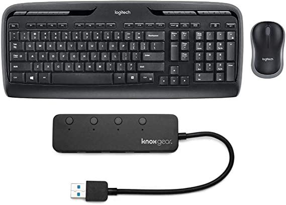 Logitech MK320 Wireless Keyboard and Mouse Bundle with Knox 3.0 4 Port USB Hub (2 Items)