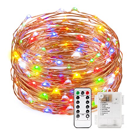 String Lights, Kohree Dimmable Starry Rope Lights with Remote Control, 40Ft Flexible Copper Wire, Multi-color 120 LEDs Battery Operated Fairy Lights, Perfect for Weddings, Party, Xmas Holiday