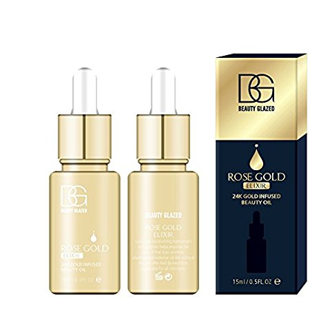 Beauty Glazed 24K GOLD INFUSED BEAUTY OIL Primer Foundation Rich in Vitamin A&E Moisturizing Anti-Aging Acne Treament acido