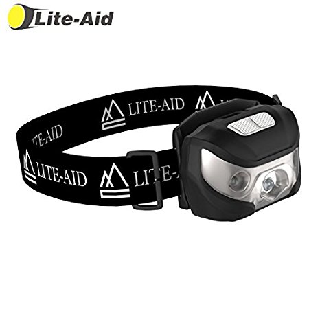 Lite-Aid Rechargeable LED Headlamp Flashlight - Convenient Headlight for Camping, Hiking, Walking, and Home Improvement Needs - 5 Functions (Red/White) - 300 Feet Distance - 30 Hours of Light