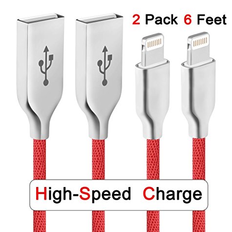 Iphone Charger Nelson 6ft 2pack Fast Charging Iphone Cable Tough Nylon Braided Charging Cable 8 pin USB to Lightning Cord for iphone 7/7plus/6/6plus/6s/6s plus/5/5c/5e/se,ipad and beats (red)