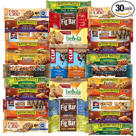 Ultimate Healthy Bars & Snack Office Care Package Includes Kind, Cliff, Belvita, Nature Valley, Fiber One & More Bulk Sampler (30 Count)