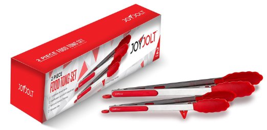 JoyJolt kitchen tongs set (9-Inch & 12-Inch) tongs stainless steel locking tongs with silicone tips silicone Tongs Serving Grill & salad tongs Are Heavy Duty & Heat Resistant (Red