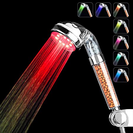 LED Shower Head Fywonder, Prevention of Hair Loss Led Rainfall Shower Head, Negative Ionic Double Filter Removes Heavy Metals, Chlorine, Bacteria and Impurities Led Shower Head Lights 7 Color Changing