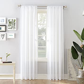 No. 918 Cory Open Weave Cotton Sheer Curtain Panel, 50" x 63", White