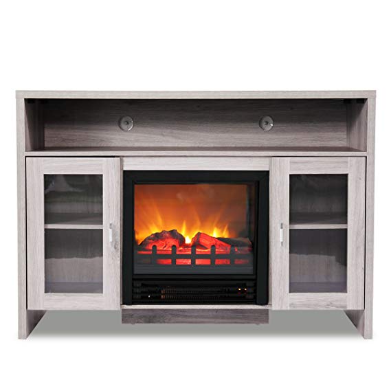 JAXPETY 42.5" Large Electric Fireplace TV Stand,Fireplace Space Heater,1250W Heat (Gray)