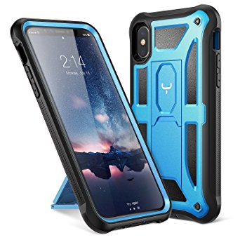 iPhone X Case, YOUMAKER Heavy Duty Protection Kickstand Shockproof Clip Holster Case Cover for All New Apple iPhone 10 (2017 Edition) 5.8 inch WITHOUT Built-in Screen Protector - Blue/Black