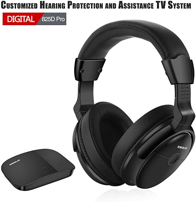 SIMOLIO SM-825D Pro Hearing Protection Wireless TV Headphones for Seniors and Hard of Hearing, Digital Wireless Headphones with Optical for TV, 2.4GHz TV Hearing Device with Extra Battery