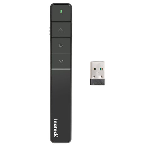 Inateck 2.4GHz Wireless Presenter Presentation Clicker with USB Receiver; Plug and Play Adapter - Black