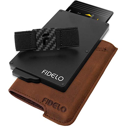 FIDELO Minimalist Wallet for Men - Slim Credit Card Holder RFID Mens Wallets and Leather Case