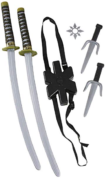Boys Mens Double Ninja Sword Halloween Fancy Dress Costume Outfit Accessory Toy Weapon Set Kit (One Size) Black