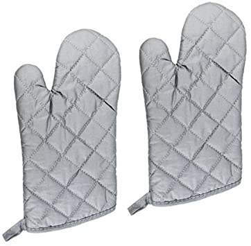 New Star Foodservice 1028652 Interwoven Cloth/Silicone Oven Mitts, up to 400F, 13-Inch, Set of 2