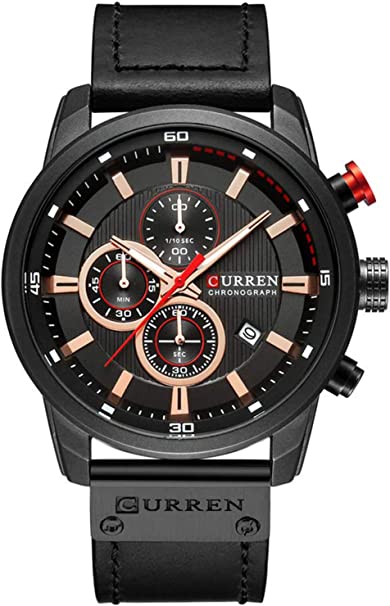 Men Sport Chronograph Quartz Watch Brown Leather Strap Date 30M Waterproof Military Male Wrist Watch