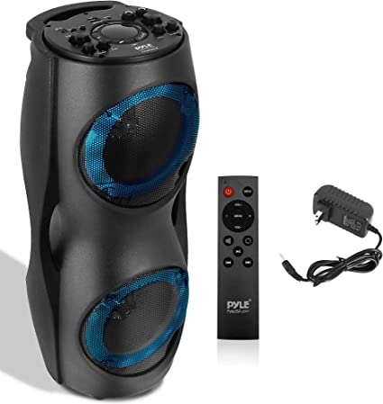 Portable Bluetooth PA Speaker System - 800W Outdoor Bluetooth Speaker Portable PA System w/TWS, Recorder, Microphone in, Party Lights, USB SD Card Reader, FM Radio, Carry Handle - Pyle PPHP62LB