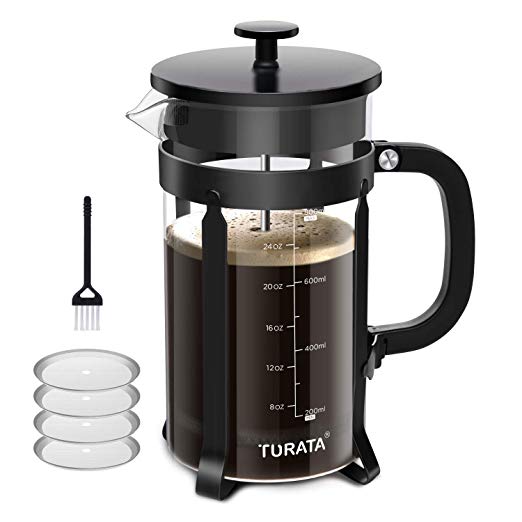 TURATA French Press Coffee Maker with Scale Mark, 800ml/28oz/8cup, Large Cafetière Stainless Steel Coffee Plunger Brewer Coffee Infuser Pot Instant Coffee Carafe Thermal Cafetiere