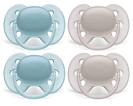 Philips Avent Ultra Soft Pacifier, 6-18 months, Teal and Gray Colors, 4 Pack, SCF211/40