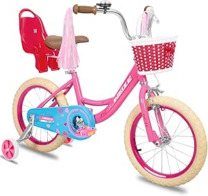 WEIZE Girls Bike for 3-12 Years Old Kids, 14 16 20 Inch Kids Bike with Training Wheels, Streamers, Basket and Doll Seat, Children Bicycles with Coaster Brake, Multiple Colors