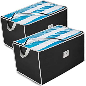 Jumbo Storage Bag Organizer (2 Pack) Large Capacity Storage Box with Reinforced Strap Handles, 600 Denier Oxford Material, Clear Window, Store Blankets, Comforters, Linen, Bedding, Seasonal Clothing