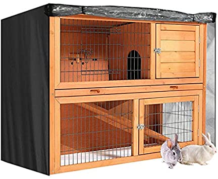 J&C Heavy Duty 420D Double Decker Rabbit Hutch Cover Windproof Waterproof Black Covers for Winter Rectangular Outdoor Bunny Cage Cover for Guinea Pig Cage (No Hutch