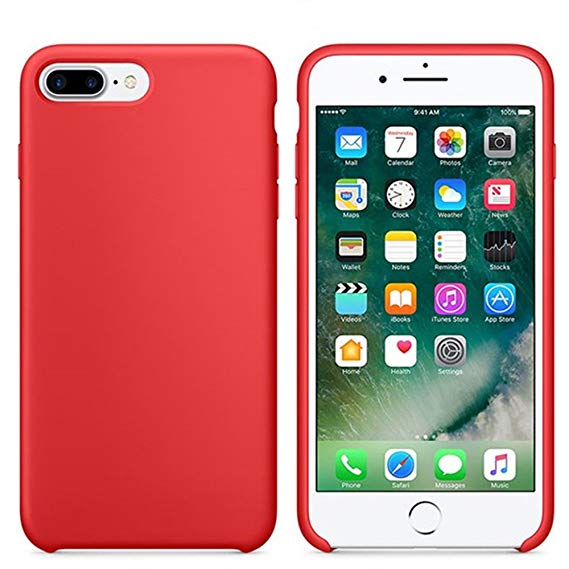 VANVENE Silicone Gel Rubber Case with Shockproof Microfiber Cloth Lining Cushion Compatible for iPhone 7 Plus/iPhone 8 Plus (Red)