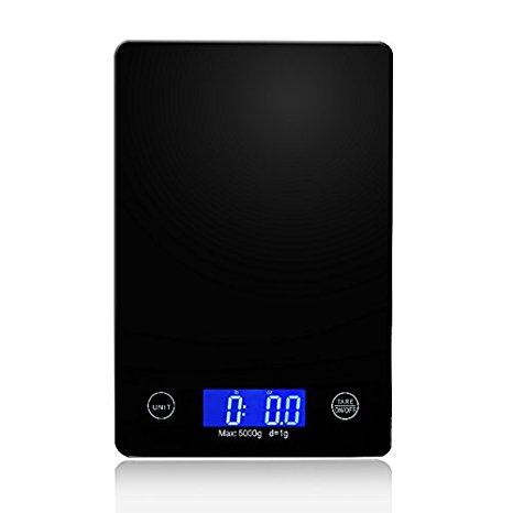 Food Scale, High Precision Kitchen Scale with 11lb Capacity by 0.035oz/1gram(g), Electronic Digital Scales with Tablet Design, Large Backlit LCD Display and Durable Touch Key, Light Weight, Black