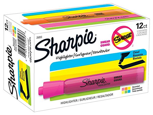 Sharpie Tank Style Highlighters, Chisel Tip, Assorted, Box of 12