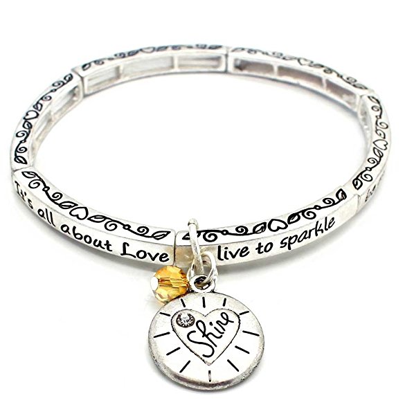 All About Love Charm Bracelet, 'Shine' - This Silver Stretchy Bangle Bracelet Is The Perfect Gift Making Anyone Feel Special And Loved
