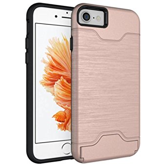 iPhone 7 Case, ALPHABETT [Card Slot Holder] Dual Layer Advanced Shock Absorption Protective with Card Holder for Apple iphone 7 (Rose Gold)
